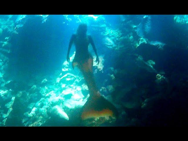 Mermaid secret dark underwater cave cenote