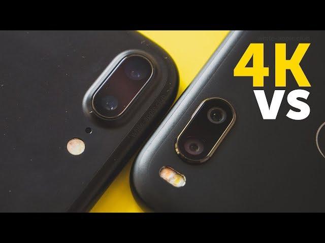 Xiaomi Mi A1 vs iPhone 7 Plus 4K сравнение видео с камеры (4K 30 FPS video test compare)