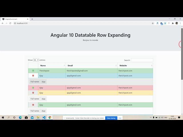 Angular 10 Datatable Row Expanding Teaser