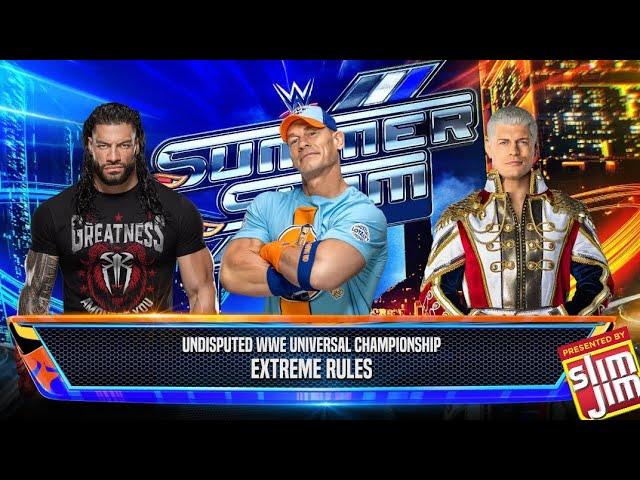 Roman Reigns vs Cody Rhodes vs John Cena | at wwe summerslam 2024 | WWE 2k24 Gameplay 4k