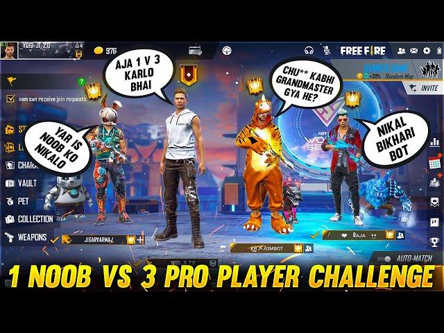 3 Random Grandmaster Player Call Me noob i challenge them 1 v 3 custom room - Garena Free Fire