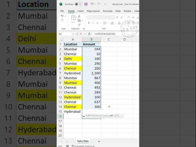 Sum of Values in Colored cells in Excel