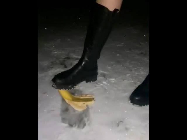 Banana crushing in high heel boots