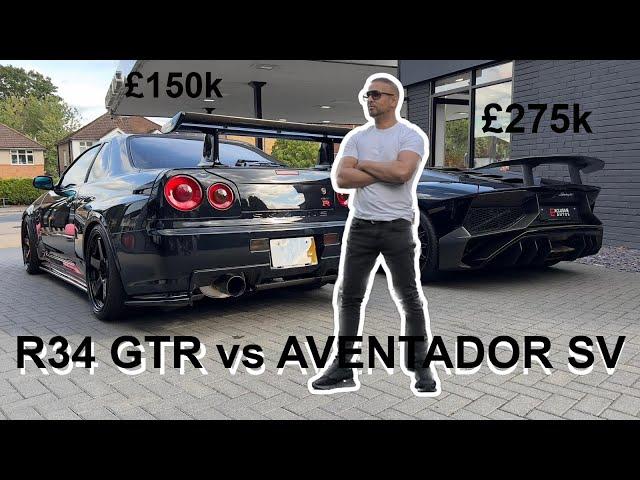 R34 GTR  DESTROYS LAMBORGHINI SV ?#exclusiveautos #lamborghini #r34gtr #car #gtr #skyline #aventador