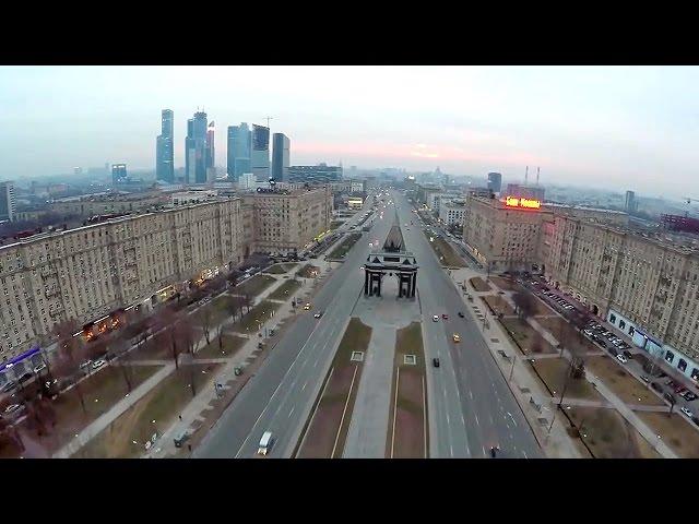 москва кутузовский проспект полёт на коптере вид сверху (2х скорость) / Moscow Kutuzov Avenue copter