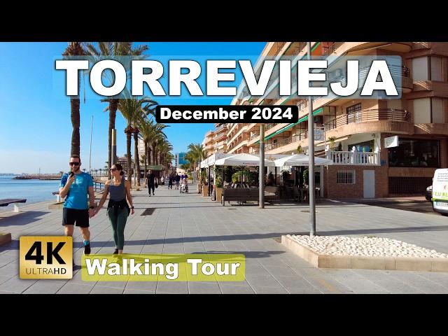 Torrevieja - Promenade and Beach, December - Spain | Costa Blanca - Walking tour [4k 60fps]