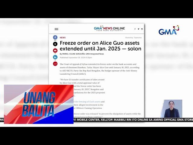 Alice Guo, nakapag-withdraw ng malaking halaga bago na-freeze ang kaniyang bank... | Unang Balita