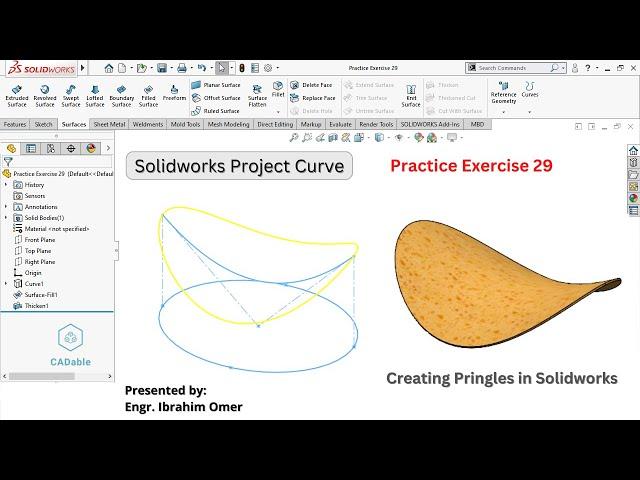 Solidworks Project Curve | Creating Pringles in Solidworks | Practice Exercise 29 | CADable