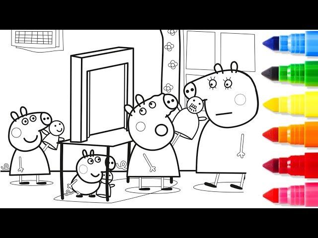 How to Color Peppa Pig George Mummy Pig Coloring Book Pages Videos for Kids with Colored Markers