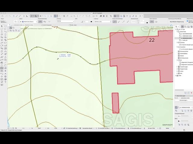 Archicad 21 Freiflächenwerkzeug mit Höhenschichtenlinien und SOE