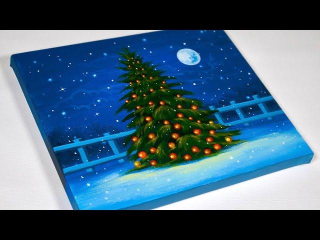 How To Paint Christmas Tree | Winter Painting | Christmas Painting Tutorial