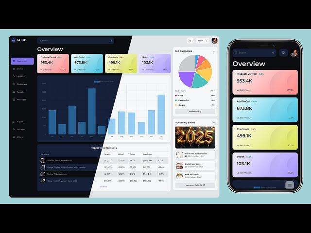 Build & Deploy a Modern E Commerce Dashboard Website using HTML, CSS & JavaScript Light Dark Theme