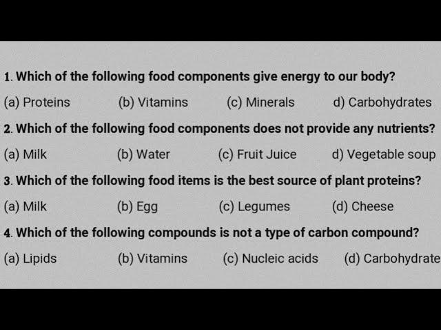 Nutrition MCQ Questions Answers | Biochemistry MCQ for NEET TGT