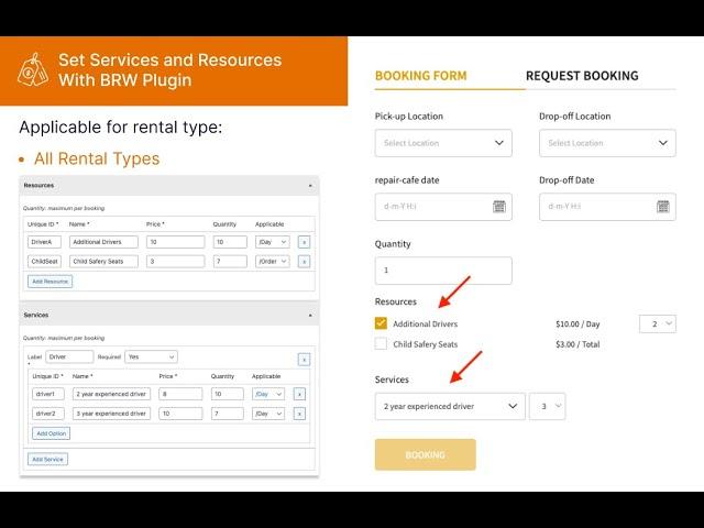 [Quick View] Set Resources and Services for a product with BRW - Woocommerce Booking & Rental Plugin