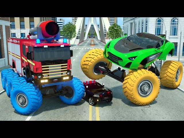 Sergeant Lucas the Police Car - Monster Truck - Monster Fire Truck | Wheel City Heroes