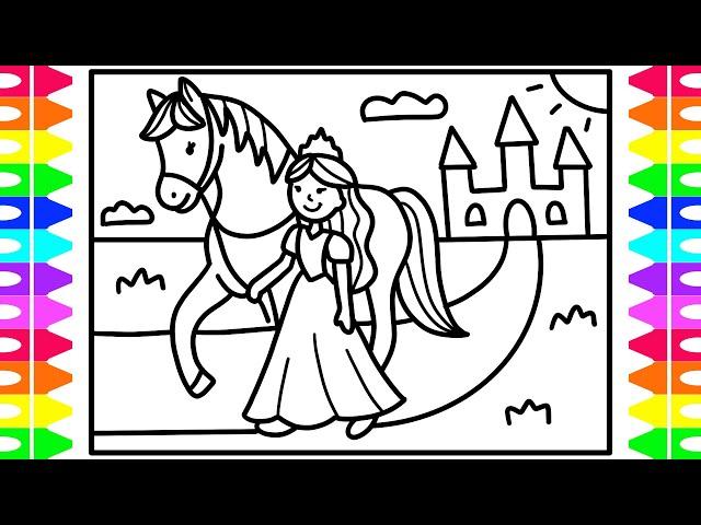 How to Draw a Princess and Horse for Kids Princess and Horse Drawing and Coloring Pages