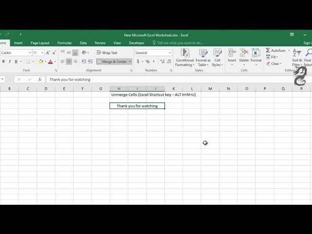 Shortcut Key to Unmerge Cells in Excel