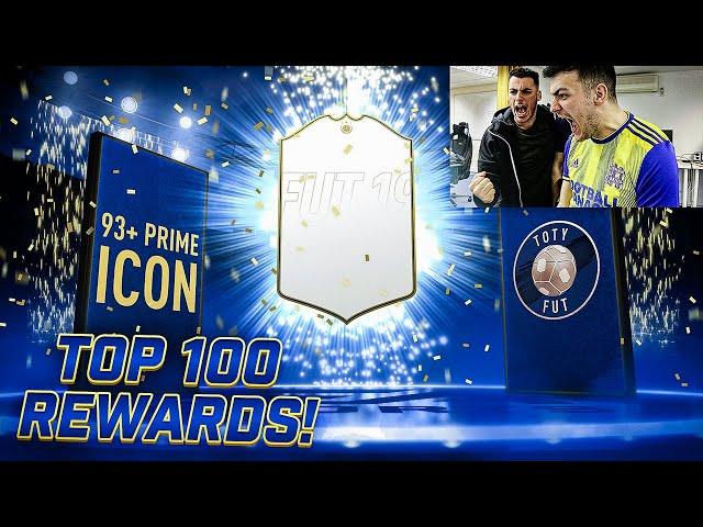 2 ICONS! 93+ PRIME ICON IN TOP 100 FUT CHAMPIONS REWARDS!! 40 INFORMS!! FIFA 19 TOTY PACK OPENING!