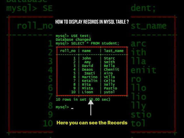 How To Display All The Records in MySQL Table? #shorts #mysql  #records