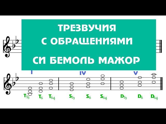 ТРЕЗВУЧИЯ с обращениями - СИ БЕМОЛЬ МАЖОР - Как строить трезвучия