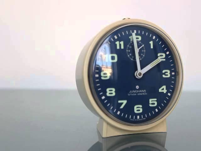 sold ! Junghans Trivox Silentic Vintage Alarm Shelf Mantel  Clock BLUE dial Germany German
