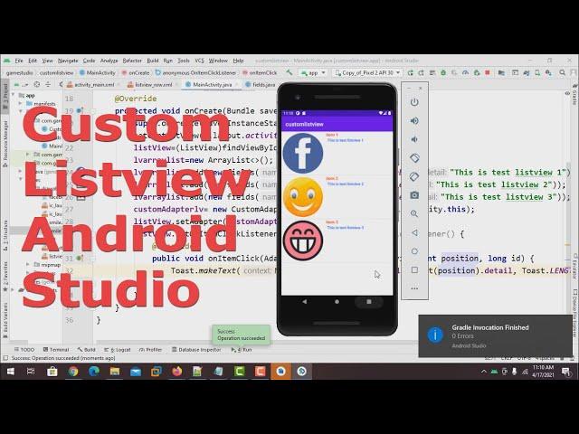 Custom listview android studio with image and onclick items