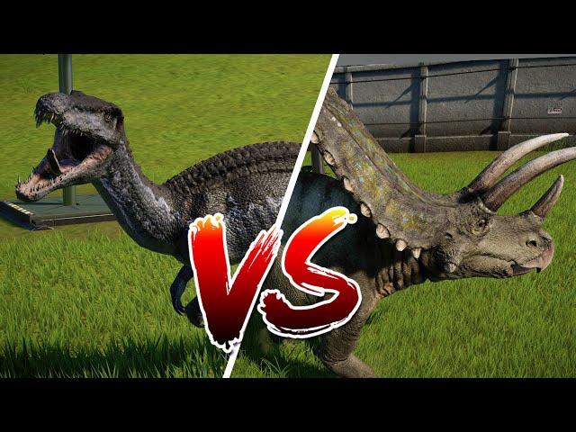 Dinosaurs BARIONIX vs. PENTACERATOPS dinosaur battles Jurassic World Evolution