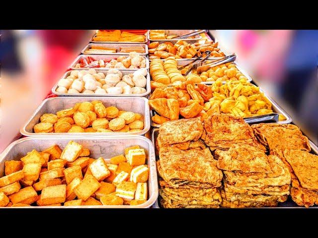 MALAYSIA STREET FOOD VARIETY OF TOFU SURIMI FISH CAKES SKEWERS KUALA LUMPUR 