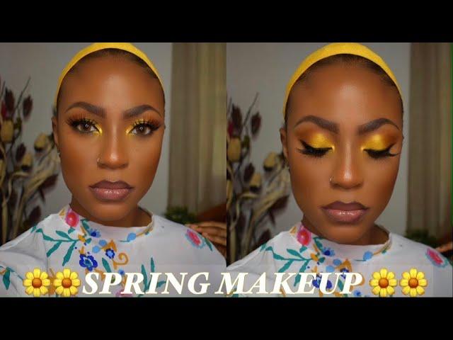 FULL FACE BEGINNER FRIENDLY MAKEUP TUTORIAL || YELLOW EYESHADOW FOR SPRING #brownskin #darkskin