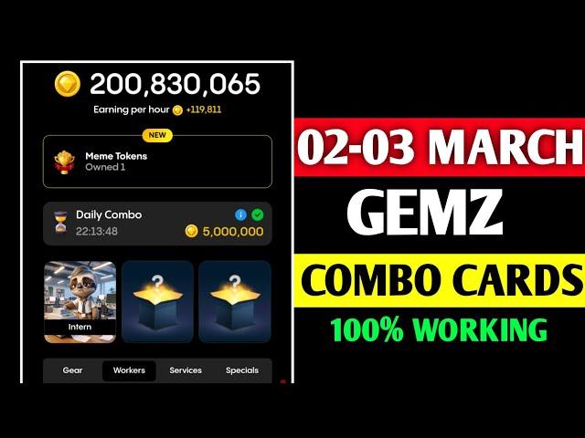 Gemz daily combo today 2-3 March | gemz daily combo card | today Combo gemz