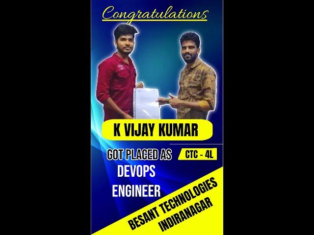 Got Placed As DEVOPS ENGINEER Congrats VIJAY KUMAR @besanttech #gotplaced #softwaretraininginstitute