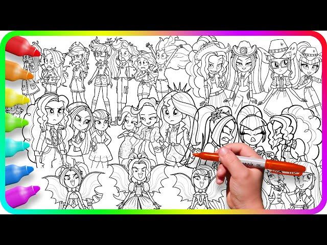 Coloring Pages Mix - EQUESTRIA GIRLS / How to color My Little Pony. Easy Drawing Tutorial Art. MLP