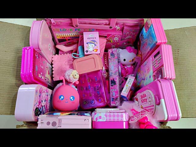 hot pink stationery collection- pencil box collection, pencil sharpener, toy | unboxing & review