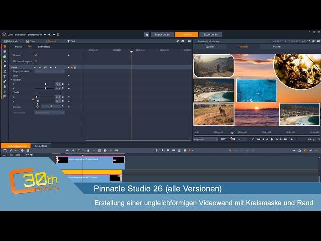 Pinnacle Studio 26 - Erstellung einer ungleichförmigen Videowand mit Kreismaske und Rand