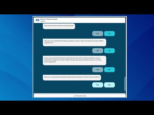 Dolmens Campervan Insurance Virtual Assistant. A simple step by step process to getting great cover.