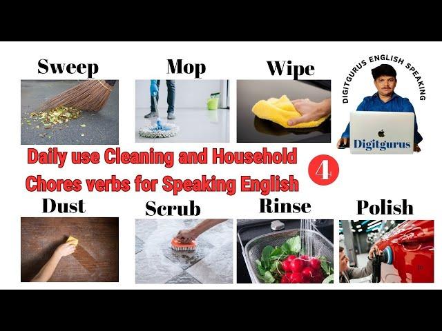 Daily Use Cleaning and Household Chores Verbs for Speaking English part 4@DigitgurusEnglishSpeaking