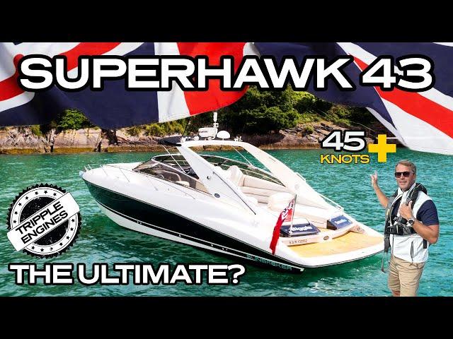 Sunseeker Superhawk 43 with 3 engines!! Walkthrough and Sea trial Video 45+KNOTS