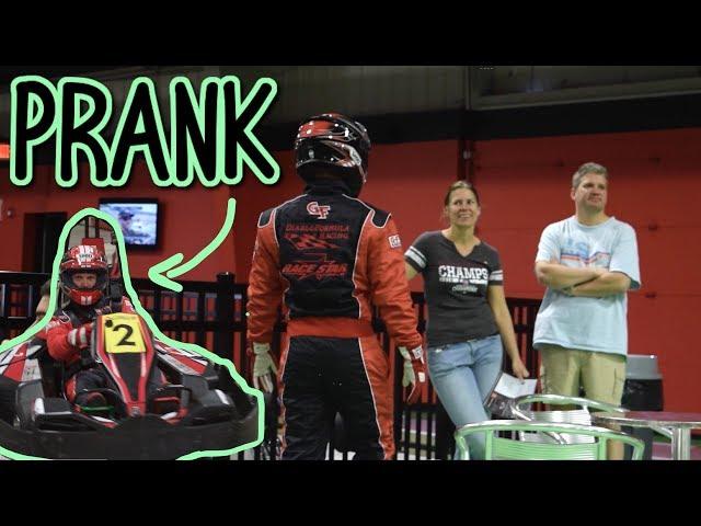 Race Car Driver PRANKS Go Kart Track!!!