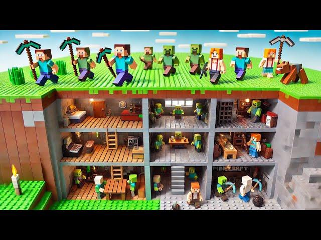 The Best SECRET LEGO Survival BASE to Hide from Pillager Raids | | LEGO Minecraft Animation