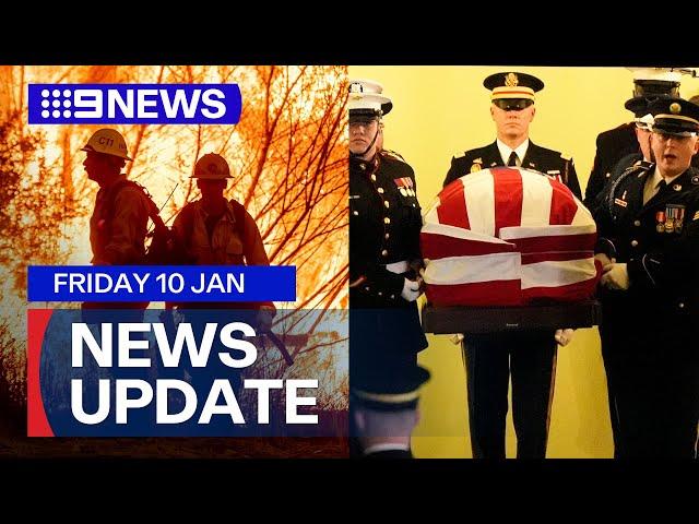 Los Angeles wildfires death toll climbs; Former US president farewelled | 9 News Australia