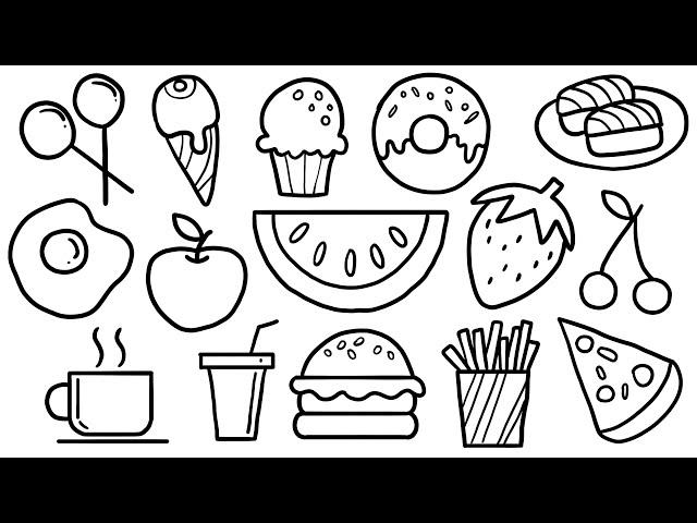 How to Draw Food items - Healthy v Unhealthy, fruits drawing, ice cream drawing, junk food drawing