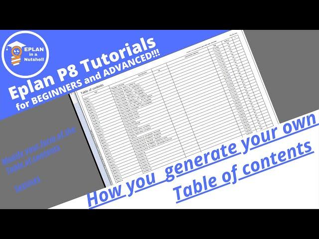 EPLAN P8 Tutorial: How to generate a table of content