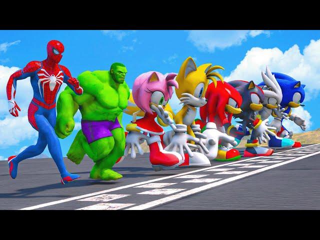 SONIC THE HEDGEHOG TEAM VS TEAM SPIDERMAN HULK Running Challenge (Funny Contest) - GTA V Mods #1059