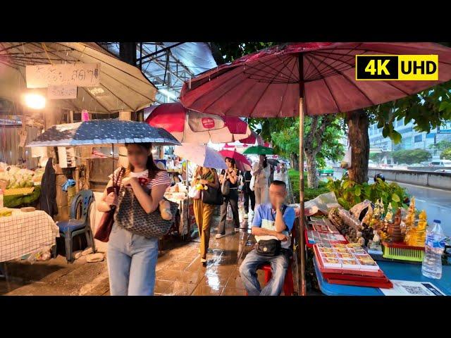 [4K UHD] Walking through Heavy Rain and Strong Winds in Downtown Bangkok