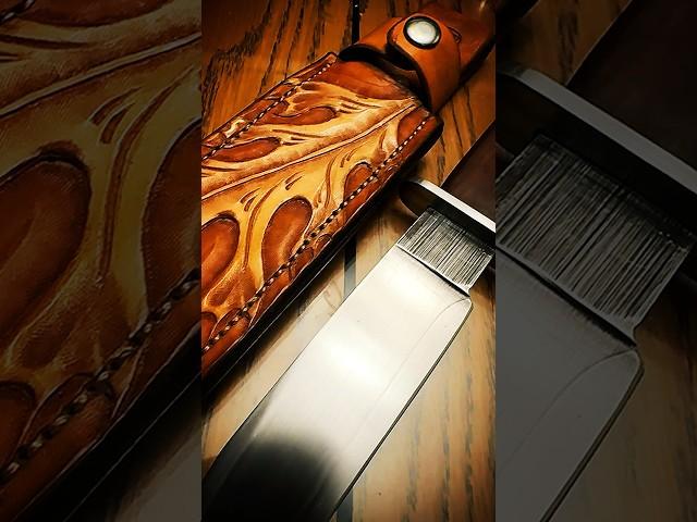  Handmade Bowie Knife & Leather Sheath | Oak Leaf Tooling + Hamon Line! 