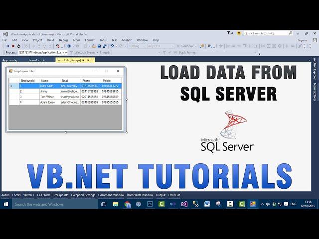 VB.NET Tutorials - Load Data Into DataGridView From SQL Server Database