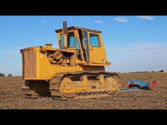 Mole draining with classic/vintage 1968 Caterpillar D8H 22A steel-track crawler tractor