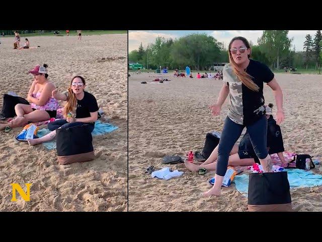 Crazy lady threatening 13-year-old girl at the beach 