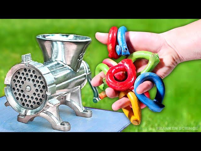 EXPERIMENT COLORFUL PRETZEL VS MEAT GRINDER