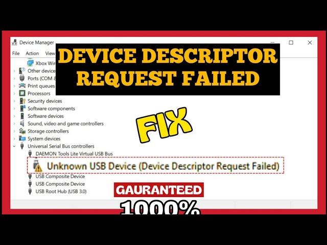 Fix "Unknown USB Device (Device Descriptor Request Failed)" | 100% Working | Windows 10/11